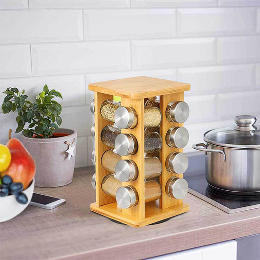 Étagère à épices en bambou, 16 pièces